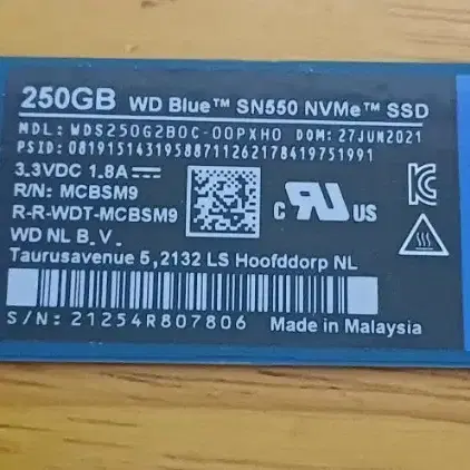 WD Blue M.2 NVMe SSD 250GB SN550