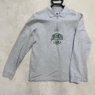 아디다스 오리지널 자수 로고 하프 지퍼 피케 셔츠 그레이 XL 긴팔