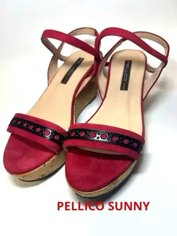PELLICO SUNNY 레드 스웨이드 웨지 샌들 38