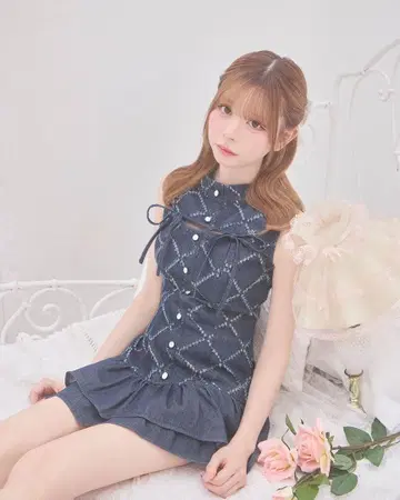 미셸 마카롱 데님 프릴 미니 원피스 FREE SIZE
