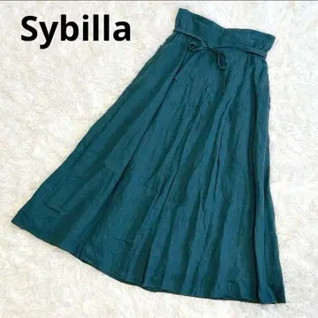 Sybilla 시빌라 린넨 100% 플레어 롱 스커트 그린