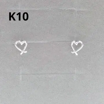 미사용 츠츠미 하트 귀걸이 K10 화이트 골드