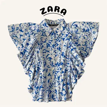 ZARA 플로럴 프린트 팝 탑 XS 사이즈 여성용 블라우스