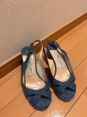 지미추 데님 웨지솔 샌들 (상자 없음)