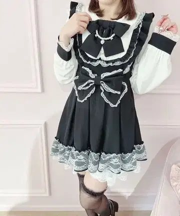 MA*RS 더블 리본 체크 레이어드 원피스 지뢰계 프리메로