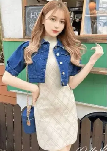 택 포함 새상품 숏 데님 자켓 미셸 마카롱 프리 사이즈 미개봉