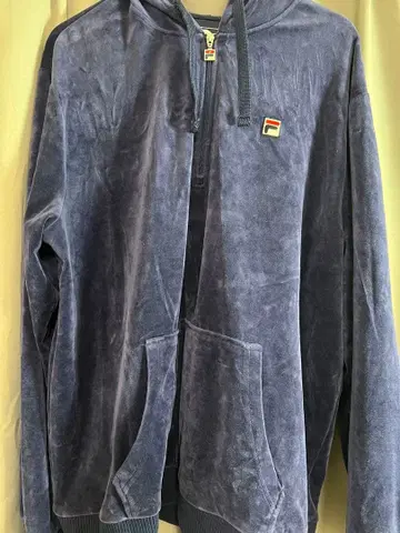 FILA 벨로아 하프 지퍼 후드티 네이비