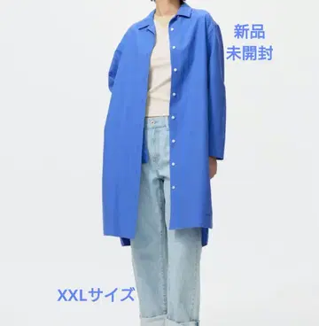 새상품 유니클로 오픈 카라 옥스퍼드 셔츠 원피스 Blue XXL