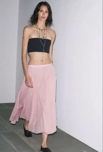 ZARA 플레어 코튼 스커트 핑크 XS