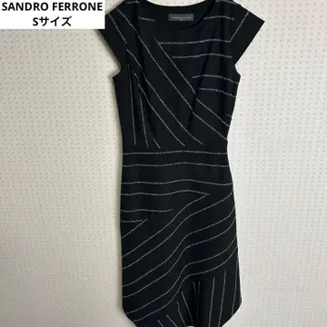 SANDRO FERRONE 라메 라인 원피스 블랙 프렌치 슬리브