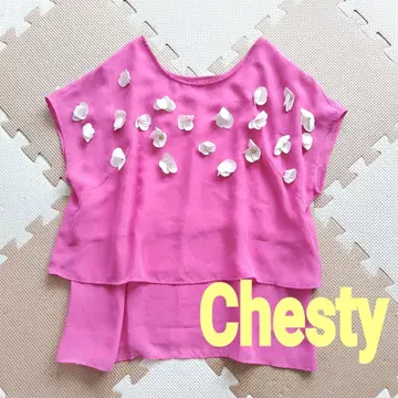 Chesty 체스티 핑크 플라워 장식 반팔 블라우스 상의