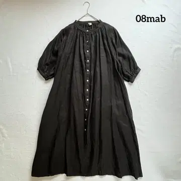 08mab 린넨100% 턱 반팔 롱 원피스 루즈핏 블랙