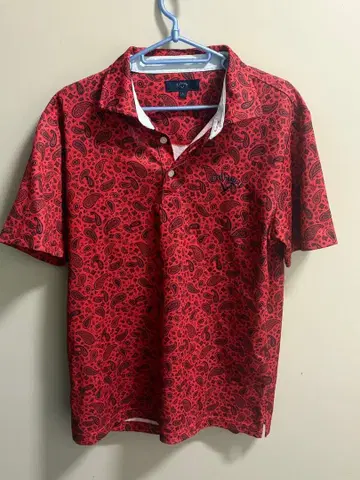 새상품급 Callaway 골프 셔츠 페이즐리 무늬 레드 L 사이즈