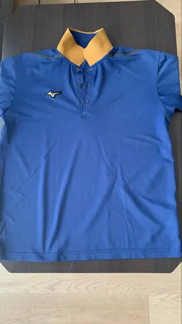 MIZUNO 피케 셔츠 블루 골드 옷깃