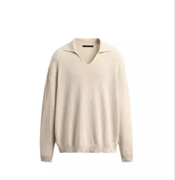 ZARA 데미지 가공 니트 피케 셔츠 에크루 L