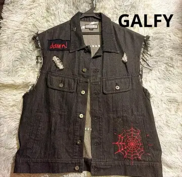 [초레어/단종] GALFY 갈피 데님 베스트 스파이더 블랙 레드 L