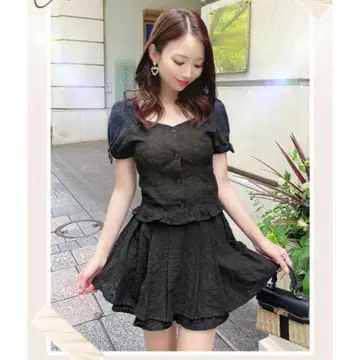 미셸 마카롱 코튼 레이스 셋업 블랙