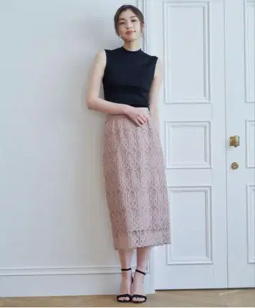 ANAYI 리프 모티브 레이스 타이트 스커트 36