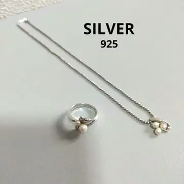 실버925 꽃 모티브 반지 목걸이 세트