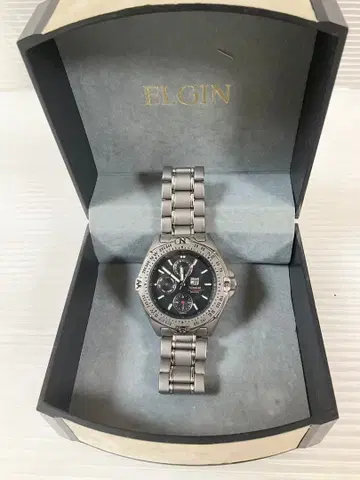 작동품 ELGIN 크로노그래프 FK-1018-LO 티타늄 실버