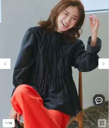 23구 시어 코튼 실크 셔링 디자인 블라우스 블랙 38