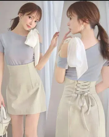 미셸 마카롱 허리 라인 슬림 레그 스커트 XS 사이즈 베이지