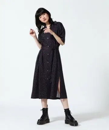 Schott 샷 오픈 카라 셔츠 원피스 레오파드 무늬