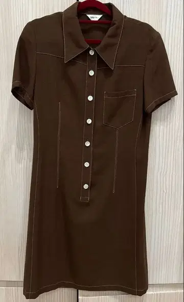 일본제 레트로 빈티지 반팔 미니 원피스 브라운 린넨 M