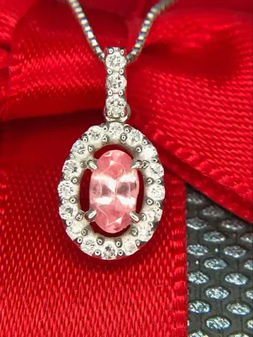 로드크로사이트 0.26ct 다이아 0.12ct 18wg 목걸이 탑