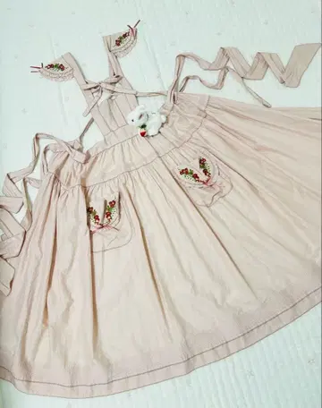 핑크하우스 다브리에 딸기 딸기 이치고 자수 면 로운 롱