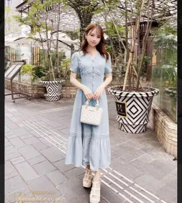 미셸마카롱 롱 원피스 반팔 라이트 그린