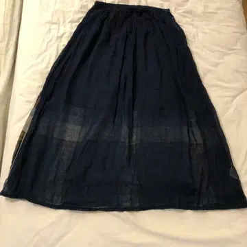 45rpm 인디고 염색 거즈 롱 개더 스커트 레이어드 시어