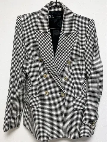 ZARA 하운드투스 체크 더블 브레스트 자켓 XS