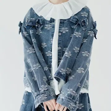 꽃무늬 자수 데님 자켓 리본 포함