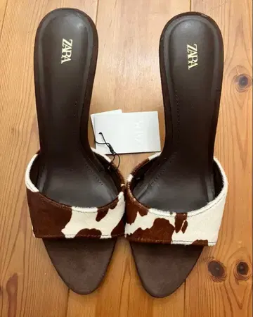 zara 카우 패턴 소 패턴 샌들 힐 39