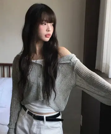 anyonemore 크롭 후드 니트 가디건