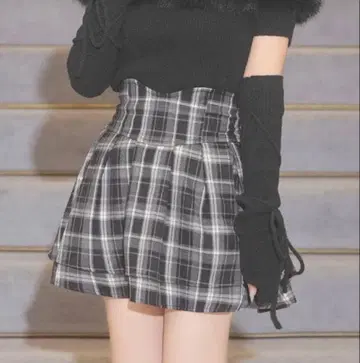 미셸 마카롱 프린세스 체크 슬림 레그 리본 스커트