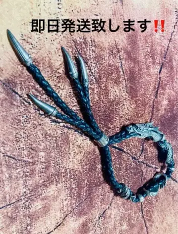드래곤 모티브 실버 925 가죽 팔찌