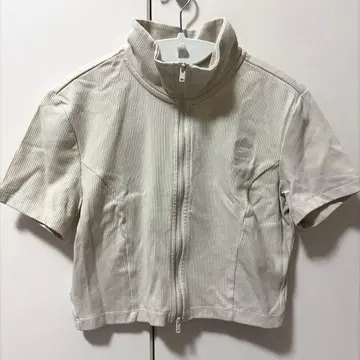 adidas 리브 소재 숏 기장 반팔 트랙 자켓 베이지