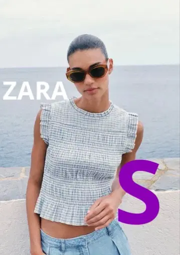 ZARA 깅엄 체크 패턴 스모킹 상의 S