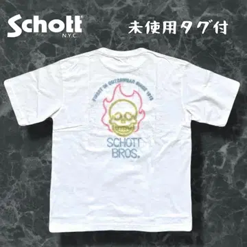 미사용 택 포함 Schott 샷 반팔 T셔츠 스컬 그래픽