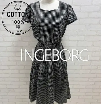 새상품급 INGEBORG 도트 무늬 반팔 원피스 코튼 100% 벨트 포함