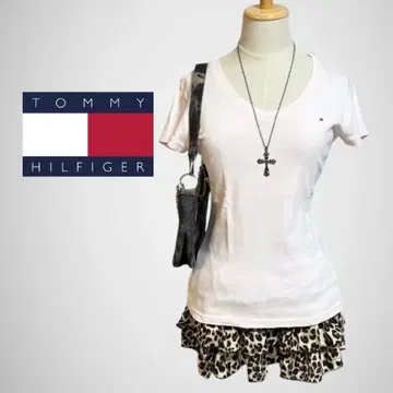 TOMMY HILFIGER 반팔 셔츠 핑크 자수 로고 V넥 Y2K