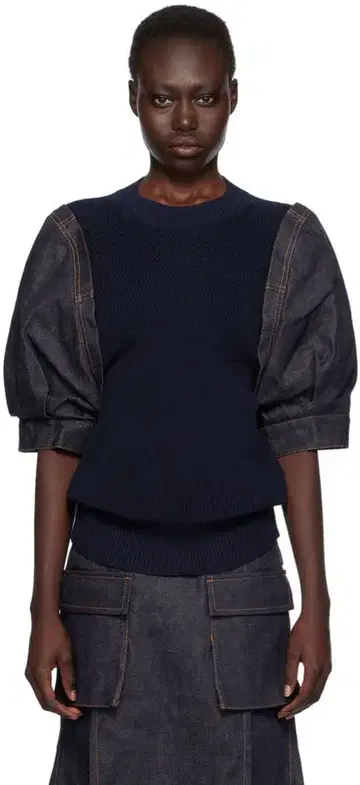 sacai 데님 도킹 니트 화이트