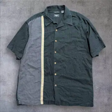 haggar 절개 반팔 셔츠 린넨 혼방 블랙 x 그레이 L 사이즈