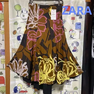 ZARA 꽃무늬 플레어 스커트 브라운 계열 새상품