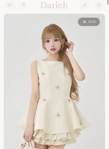 Darich 비쥬 플레어 벌룬 미니 드레스 WHT