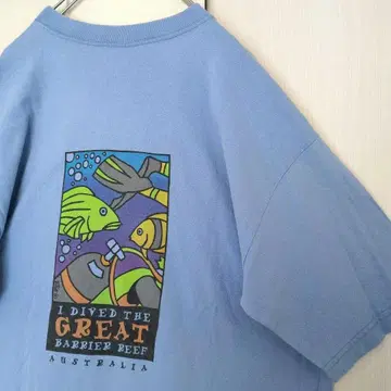 호주 구제 의류 다이빙 T셔츠 물고기 양면 프린트 빈티지 90s