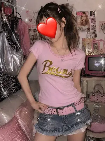 Y2K 핑크 라멜로 로고 티셔츠 히메 갸루 헤이세이 갸루