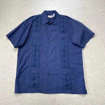 90s 00s 쿠바 셔츠 자수 4 포켓 네이비 L 사이즈 박스